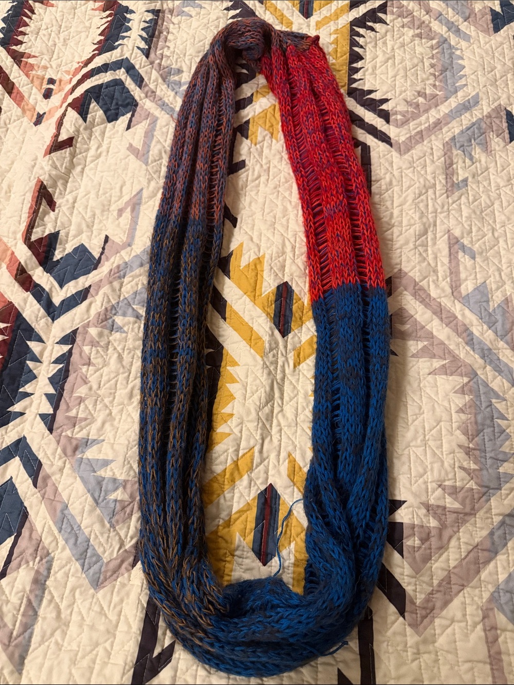 Multicolor Knit Infinity Scarf - Red, Blue, Brown